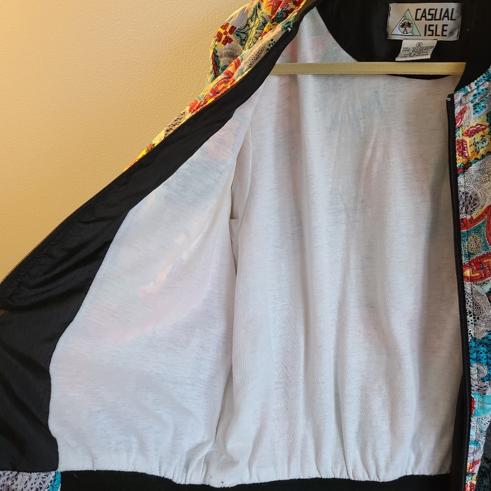 Vintage Casual Isle Colorful Print Bomber Jacket Womens Size Small, Bust 21.5" - Picture 7 of 9